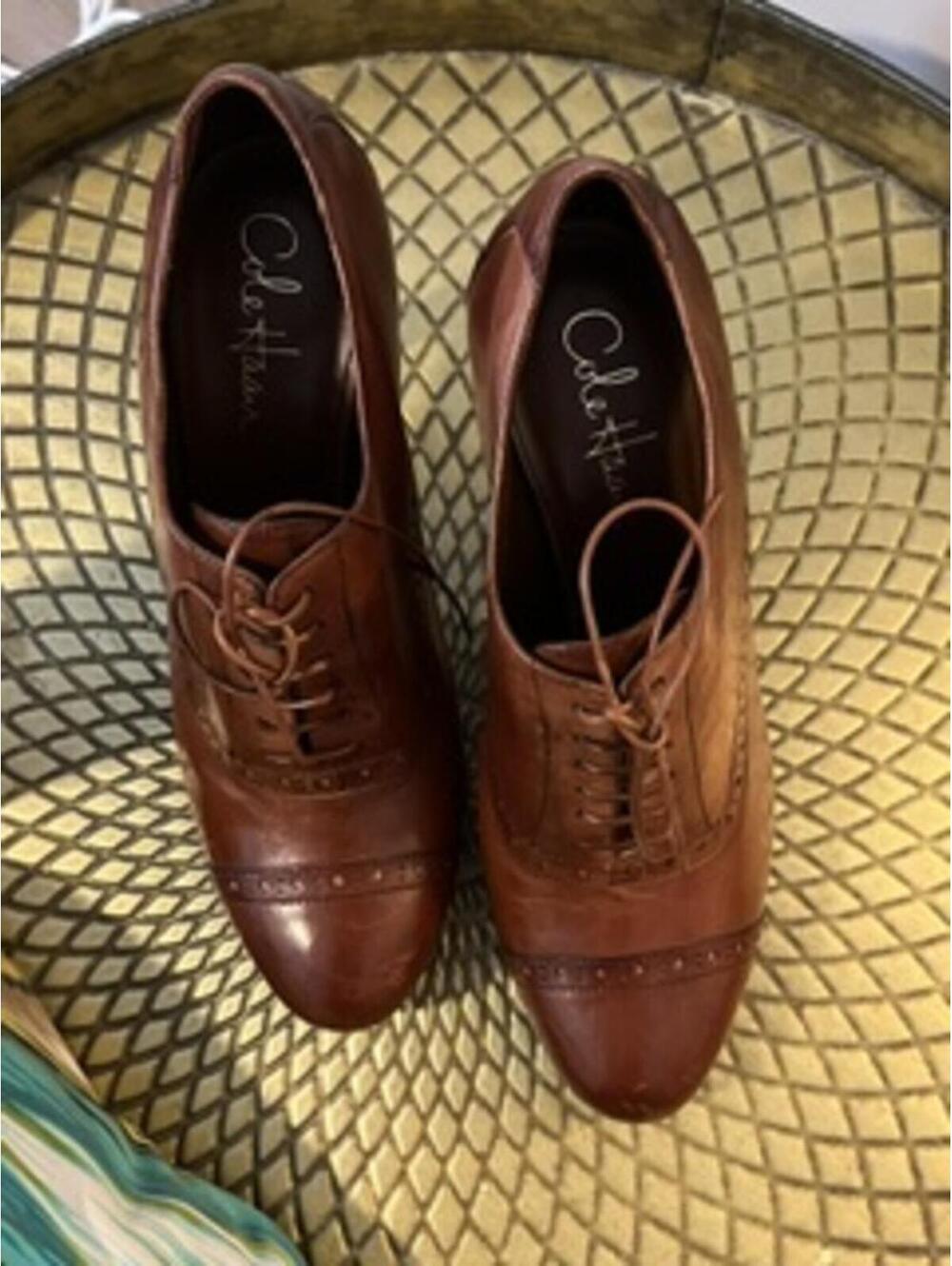 Cole Haan Brown Leather Lace-Up Heeled Oxford Shoes